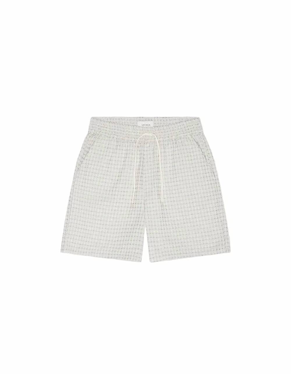NEW LES DEUX men's check pull-on seersucker shorts in ivory